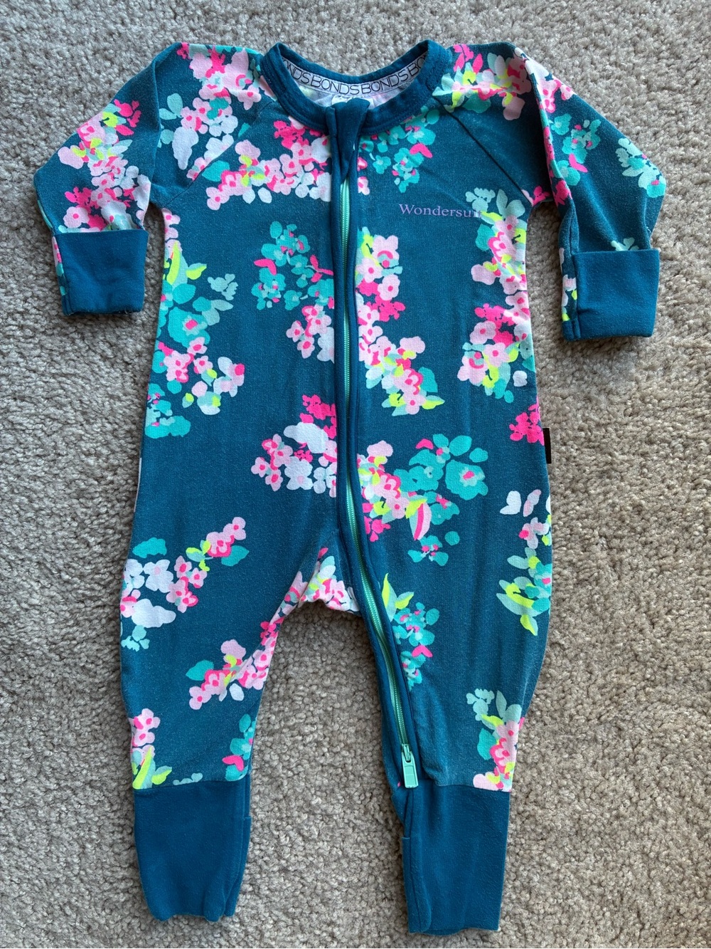Bonds Wondersuit Floral Zip One-Piece in Teal and Pink